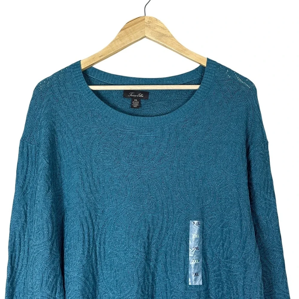 NWT Tasso Elba Textured Knit Pullover Sweater Teal Blue Cashmere Silk Size XXL